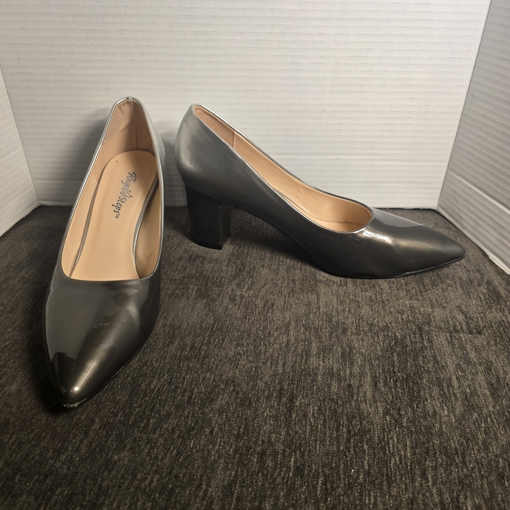 Angel Steps Womens 11W Metallic Ombre Pointed Toe Block Heel Pumps Silver Grey